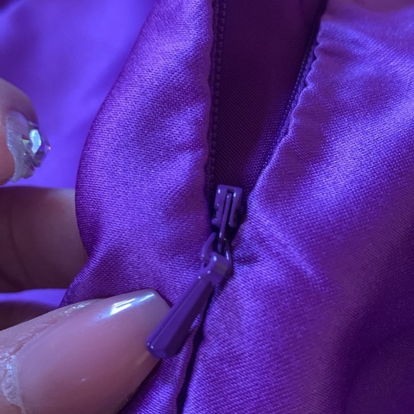 Purple Satin Tea Length A Line Pleated Formal Wedding Party Dress Pockets 22w - Picture 8 of 9